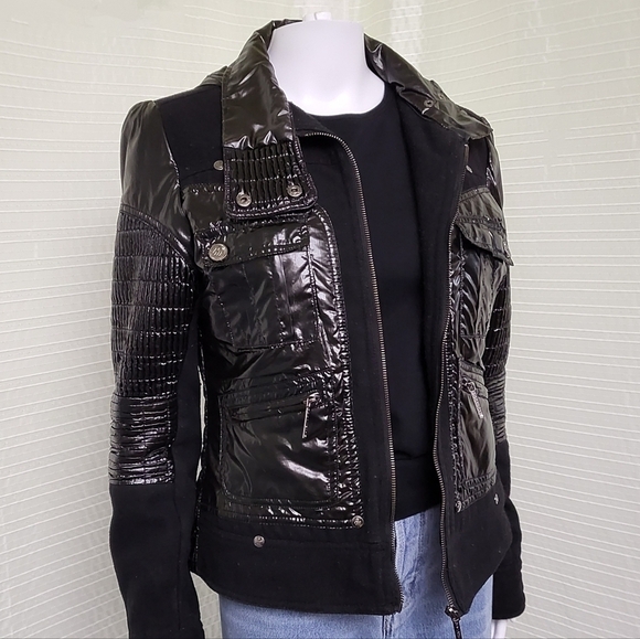 Y2K Retro ROCAWEAR Moto Style Jacket w/Mixed Fabrics, Ruching in Black Women's M - Picture 12 of 12